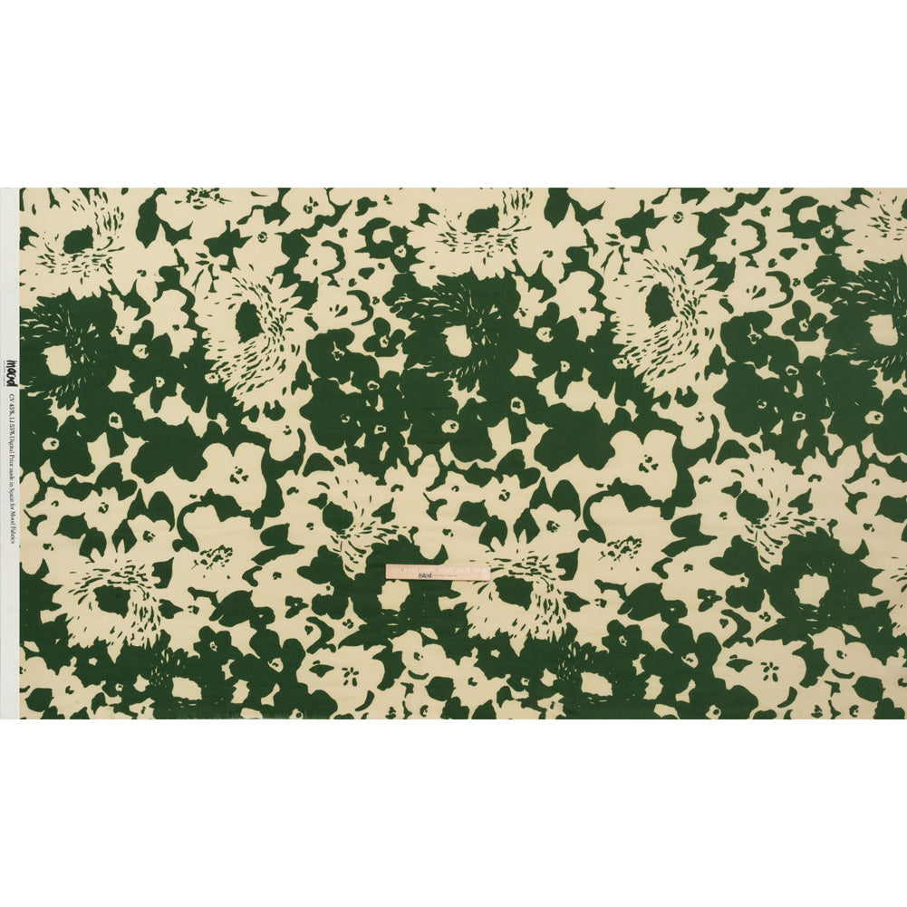 Linen and Rayon Woven - Hunter Green and Cream Big Floral - Rorschach Rosettes Print - Mood Exclusive Acadia Collection - Full