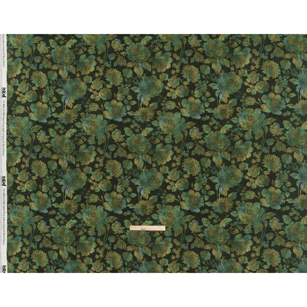 Linen and Rayon Woven - Green, Olive and Navy Floral - Secret Garden Print - Mood Exclusive Acadia Collection
