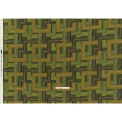 Linen and Rayon Woven - Olive and Hunter Green Geometric Lines - Hedge Maze Print - Mood Exclusive Acadia Collection