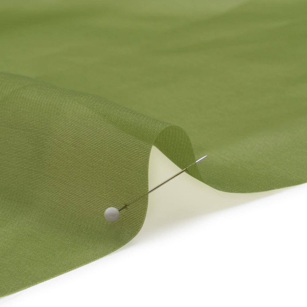 Satin-Faced Polyester Organza - Pesto Green - Ardea Collection by Mood - Detail