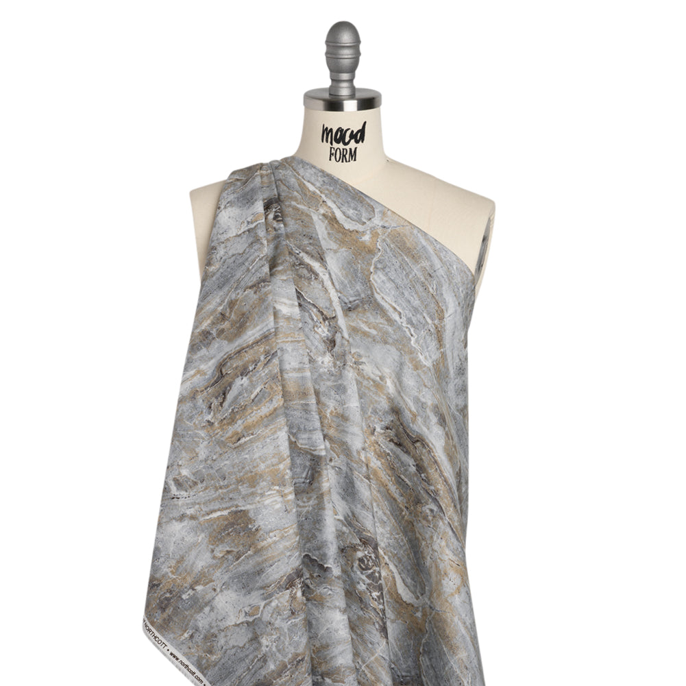Stonehenge Quilting Cotton by Northcott - Warm Gray Marble 5 Stone Swirl - Surfaces Collection - Drape