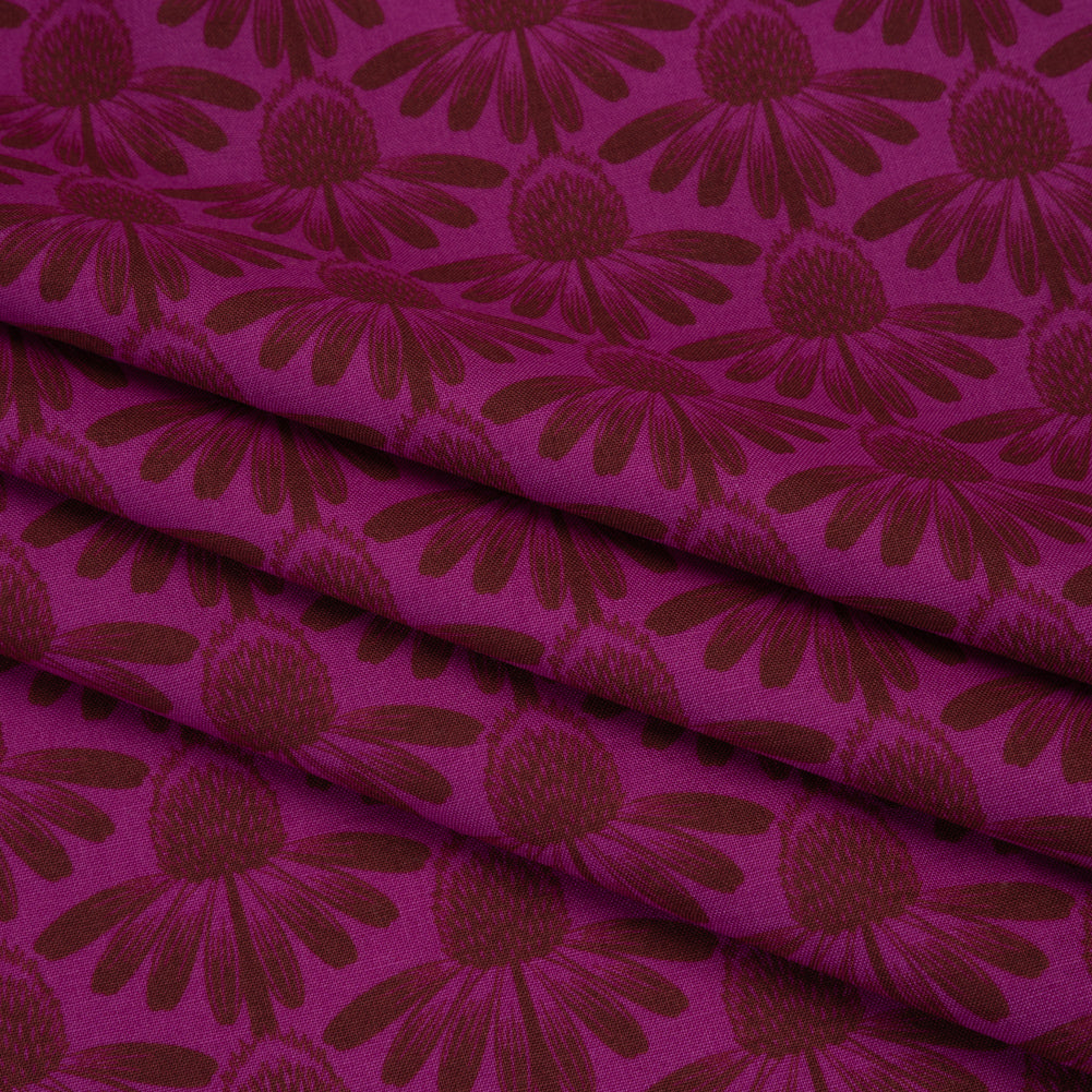 Printed Quilting Cotton by Anna Maria Textiles for Northcott - Magenta Coneflower Floral - Indelible Collection