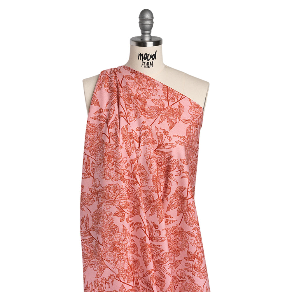 Printed Quilting Cotton by Anna Maria Textiles for Northcott - Rouge Peony Floral - Indelible Collection - Drape