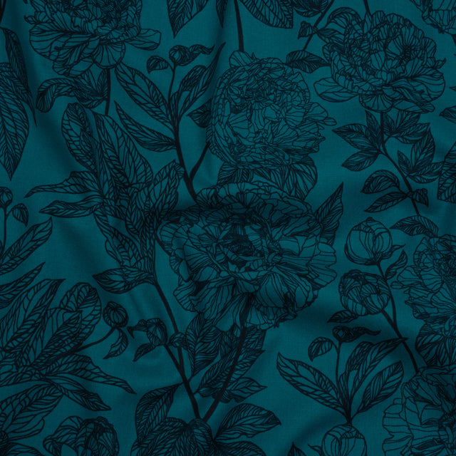 Printed Quilting Cotton by Anna Maria Textiles for Northcott - Ocean Peony Floral - Indelible Collection