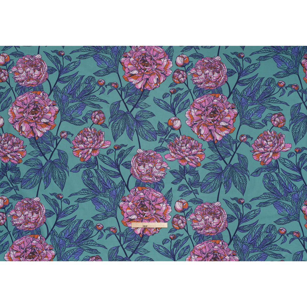 Wide Backing Quilting Cotton by Anna Maria Textiles for Northcott, 108" Wide - Jade Peony Floral - Indelible Wide Backing Collection