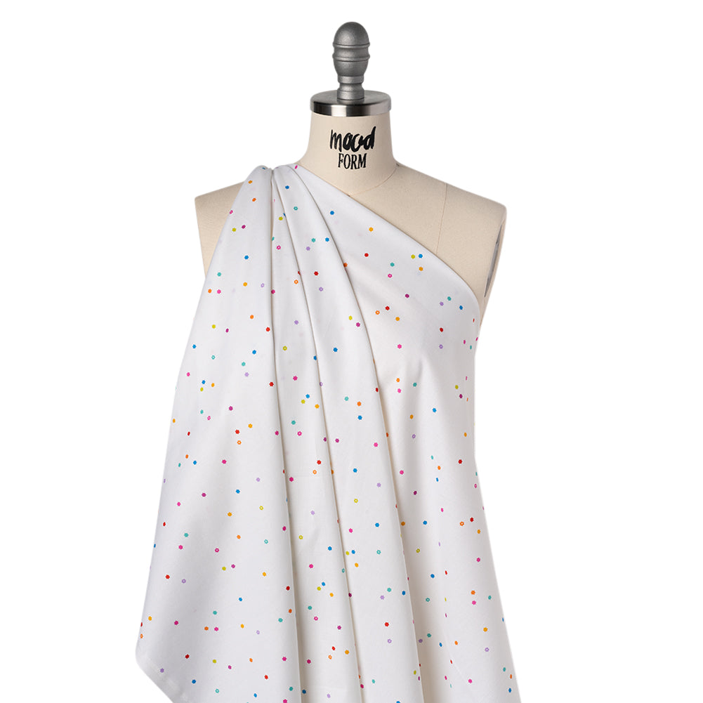 Printed Quilting Cotton by Ghazal Razavi for FIGO Studio - White and Rainbow Flowers - Seasons Basics Collection - Folded