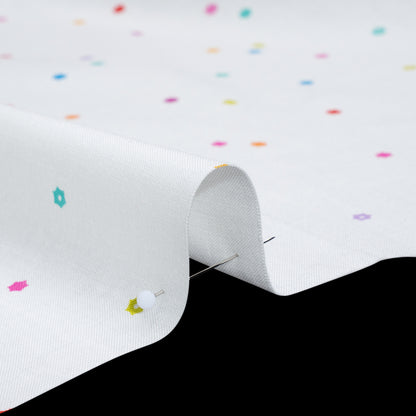 Printed Quilting Cotton by Ghazal Razavi for FIGO Studio - White and Rainbow Flowers - Seasons Basics Collection