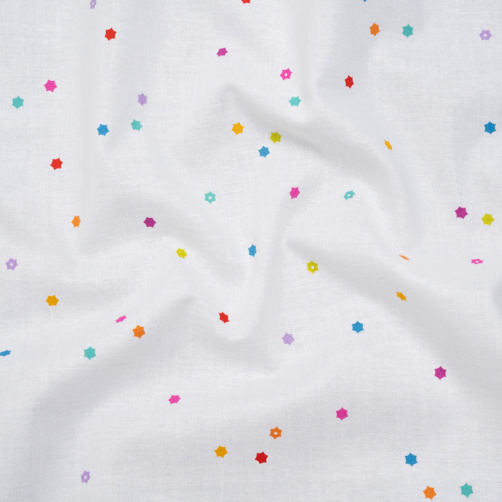Printed Quilting Cotton by Ghazal Razavi for FIGO Studio - White and Rainbow Flowers - Seasons Basics Collection - Drape