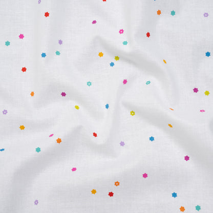 Printed Quilting Cotton by Ghazal Razavi for FIGO Studio - White and Rainbow Flowers - Seasons Basics Collection