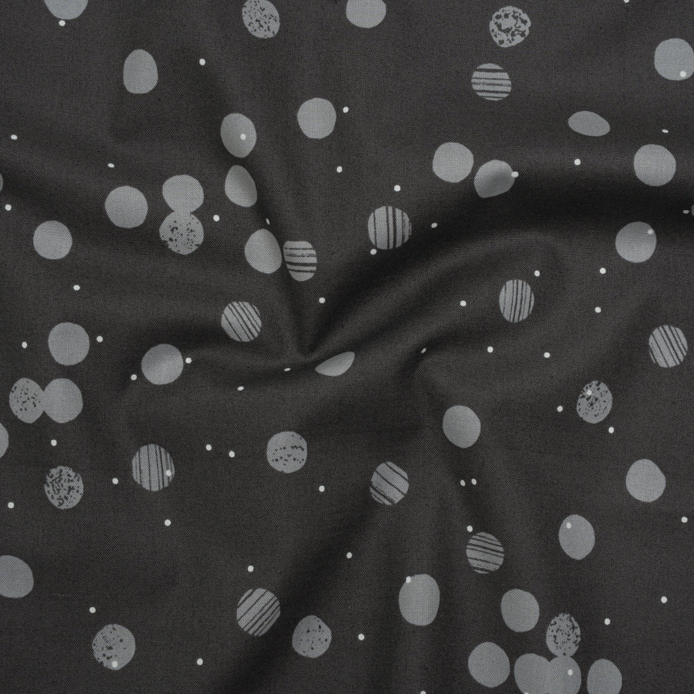 Printed Quilting Cotton by Ghazal Razavi for FIGO Studio - Gray Snow Textured Circles and Spots - Seasons Basics Collection Drape