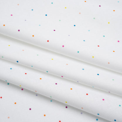 Printed Quilting Cotton by Ghazal Razavi for FIGO Studio - Rainbow and White Ditsy Dots- Dovetail Collection Folded