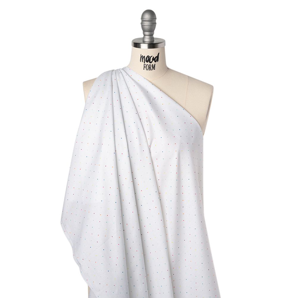 Printed Quilting Cotton by Ghazal Razavi for FIGO Studio - Rainbow and White Ditsy Dots- Dovetail Collection Drape