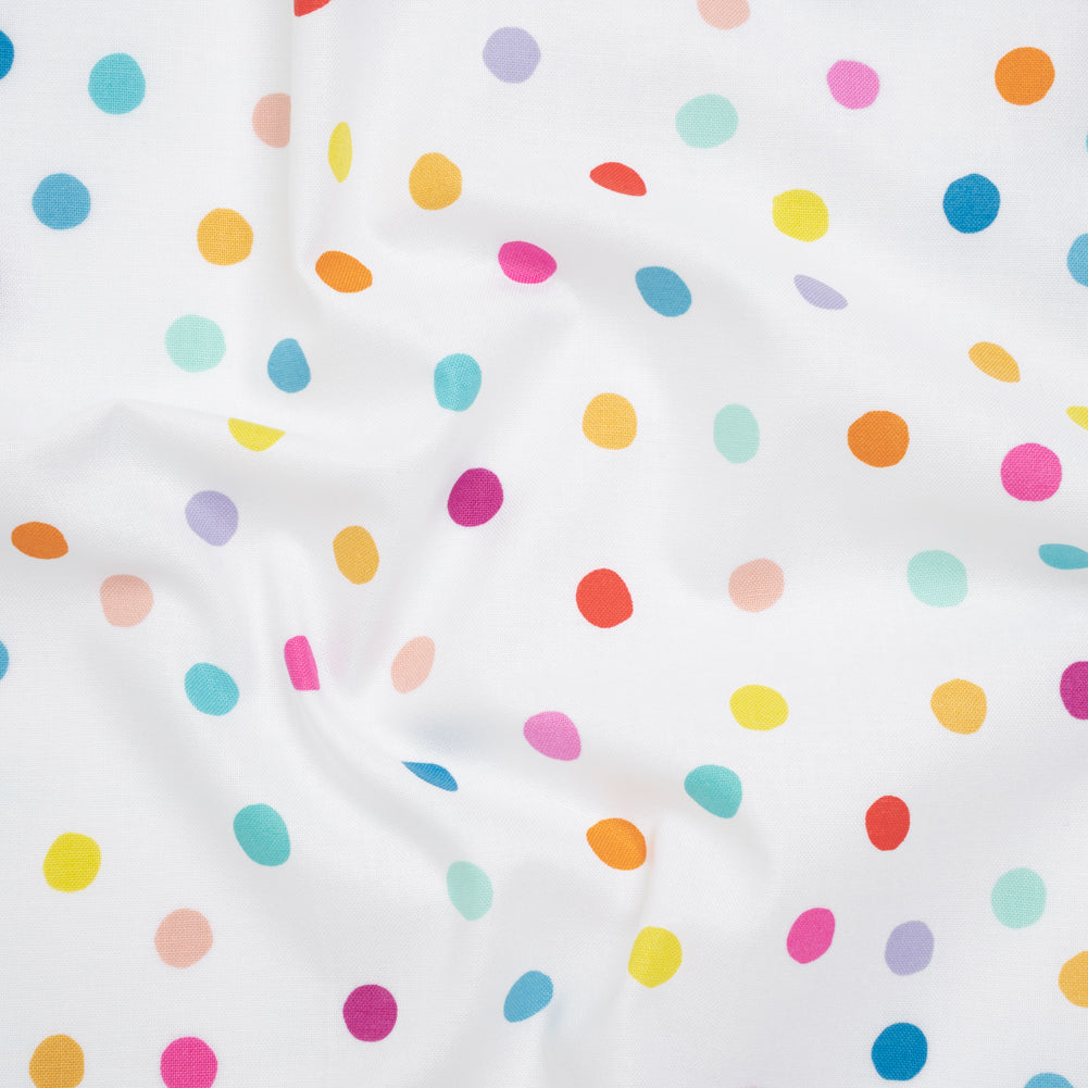 Printed Quilting Cotton by Ghazal Razavi for FIGO Studio - Rainbow and White Pom Poms - Dovetail Collection