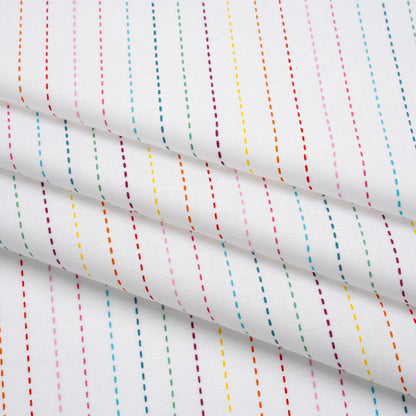 Printed Quilting Cotton by Ghazal Razavi for FIGO Studio - Rainbow and White Dashed Stripes - Dovetail Collection