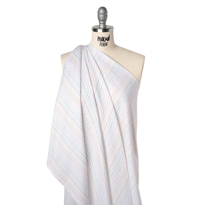 Printed Quilting Cotton by Ghazal Razavi for FIGO Studio - Rainbow and White Dashed Stripes - Dovetail Collection