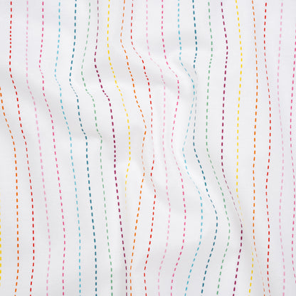 Printed Quilting Cotton by Ghazal Razavi for FIGO Studio - Rainbow and White Dashed Stripes - Dovetail Collection