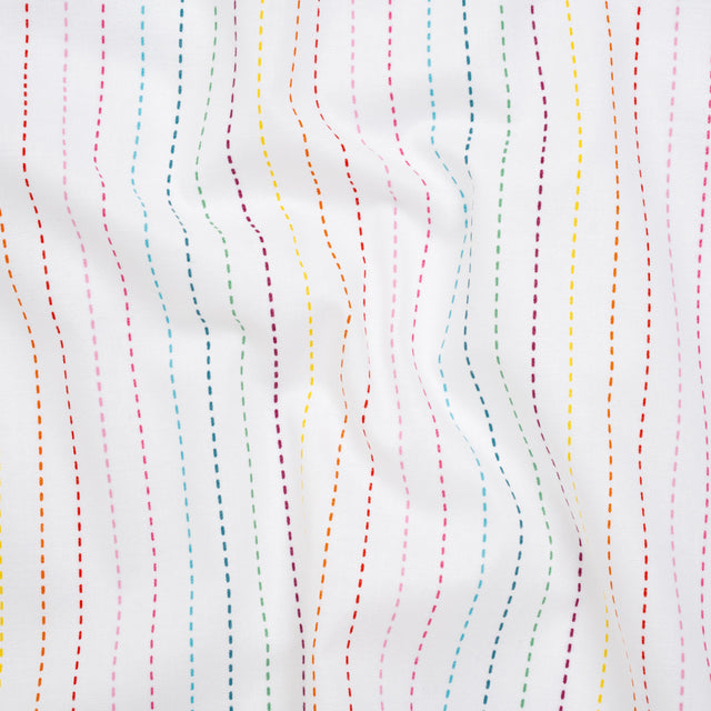 Printed Quilting Cotton by Ghazal Razavi for FIGO Studio - Rainbow and White Dashed Stripes - Dovetail Collection