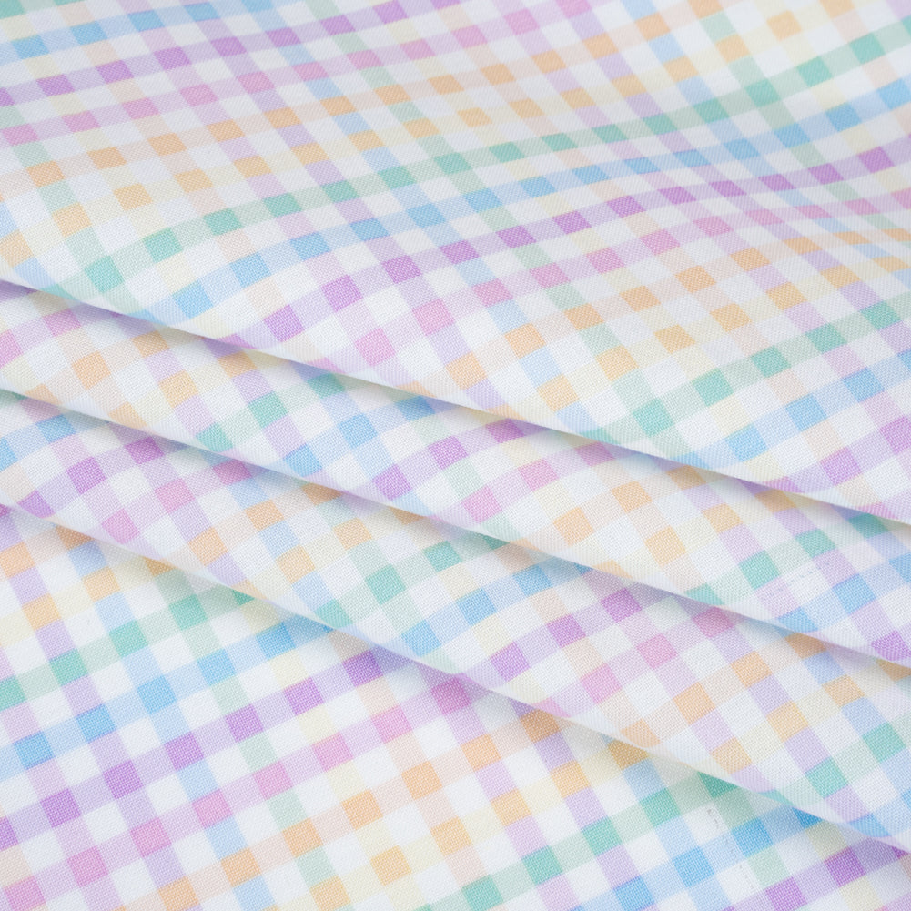 Printed Quilting Cotton by Ghazal Razavi for FIGO Studio - Pastel Rainbow and White Checks - Dovetail Collection - Folded