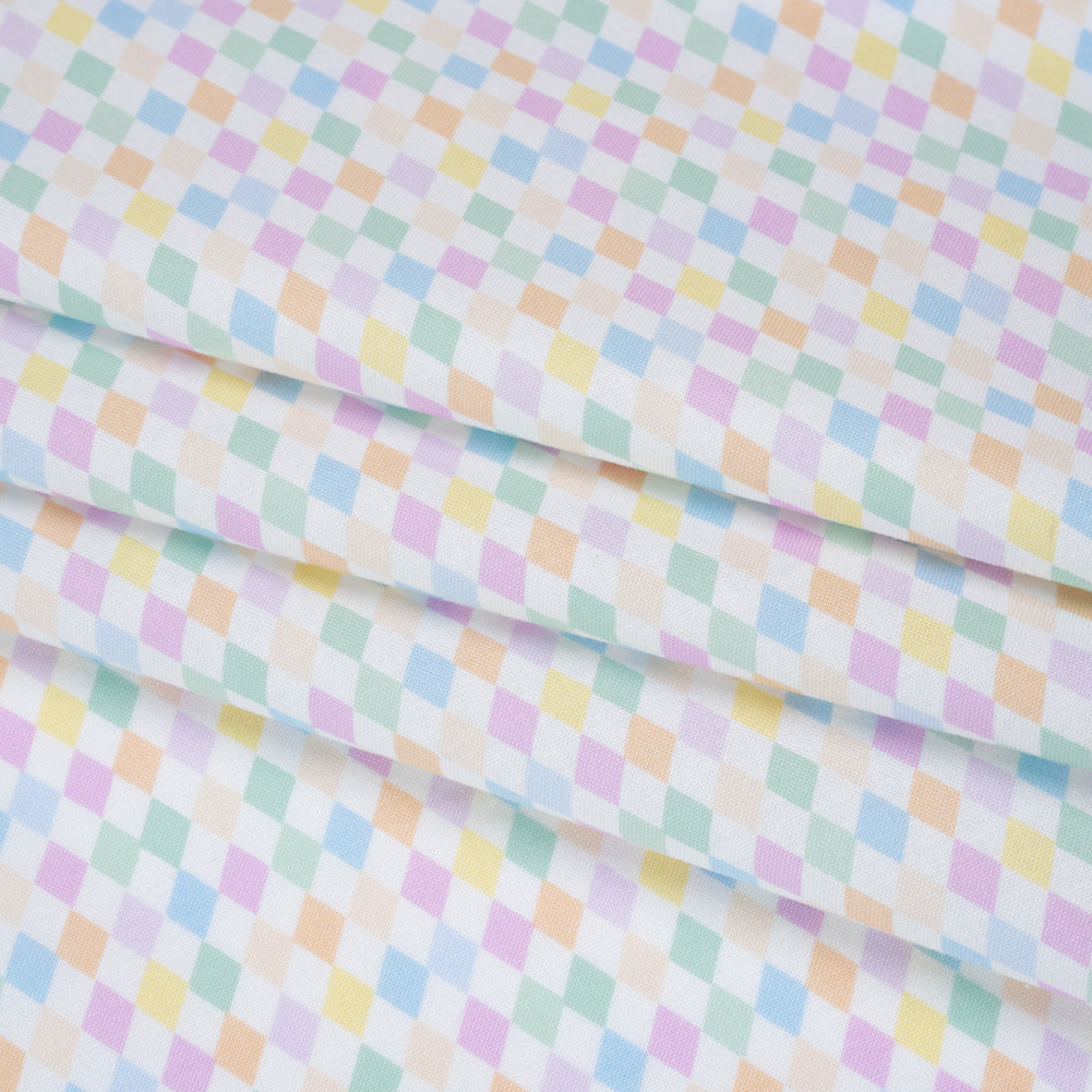 Printed Quilting Cotton by Ghazal Razavi for FIGO Studio - Pastel Rainbow and White Diamonds - Dovetail Collection Folded