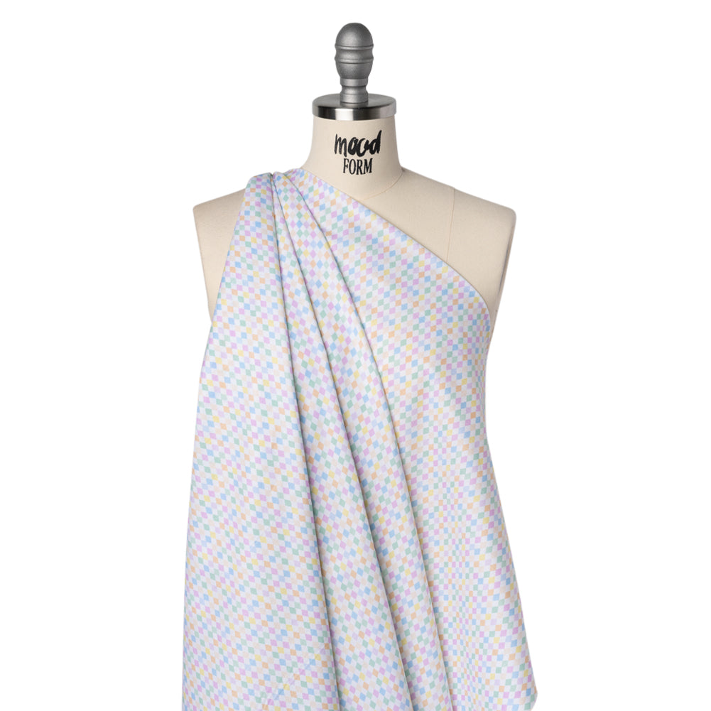 Printed Quilting Cotton by Ghazal Razavi for FIGO Studio - Pastel Rainbow and White Diamonds - Dovetail Collection Drape