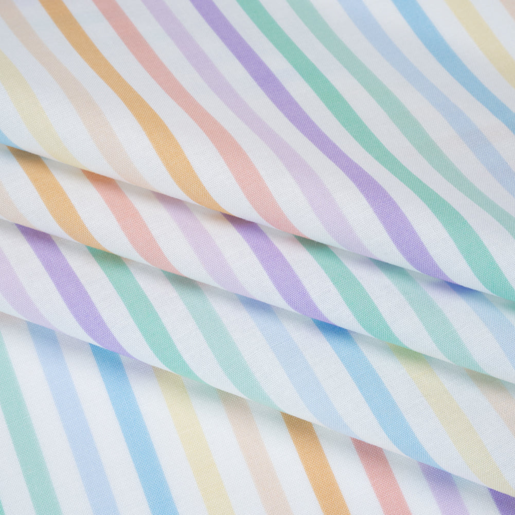 Printed Quilting Cotton by Ghazal Razavi for FIGO Studio - Pastel Rainbow and White Gummy Stripes - Dovetail Collection Folded