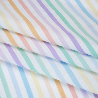 Printed Quilting Cotton by Ghazal Razavi for FIGO Studio - Pastel Rainbow and White Gummy Stripes - Dovetail Collection Folded