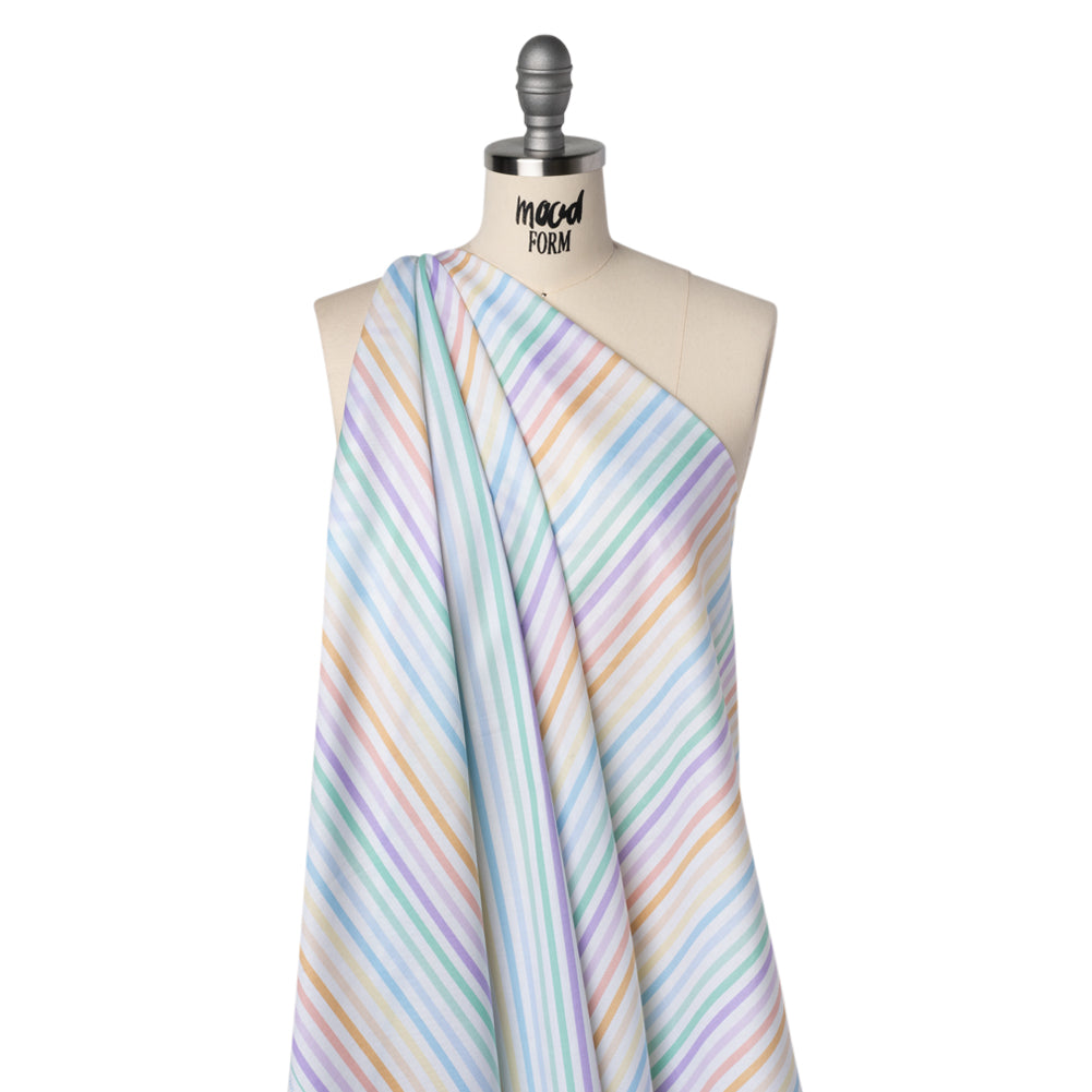 Printed Quilting Cotton by Ghazal Razavi for FIGO Studio - Pastel Rainbow and White Gummy Stripes - Dovetail Collection Drape