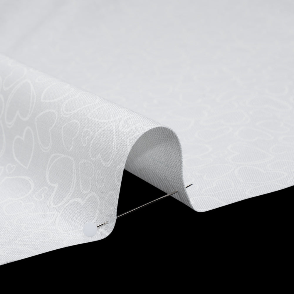 Printed Quilting Cotton by Patrick Lose for Northcott - White on White Doodle Hearts - Basically Black & White Collection - Detail
