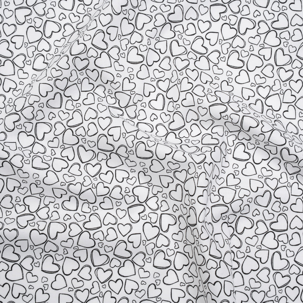 Printed Quilting Cotton by Patrick Lose for Northcott - Black on White Doodle Hearts - Basically Black & White Collection