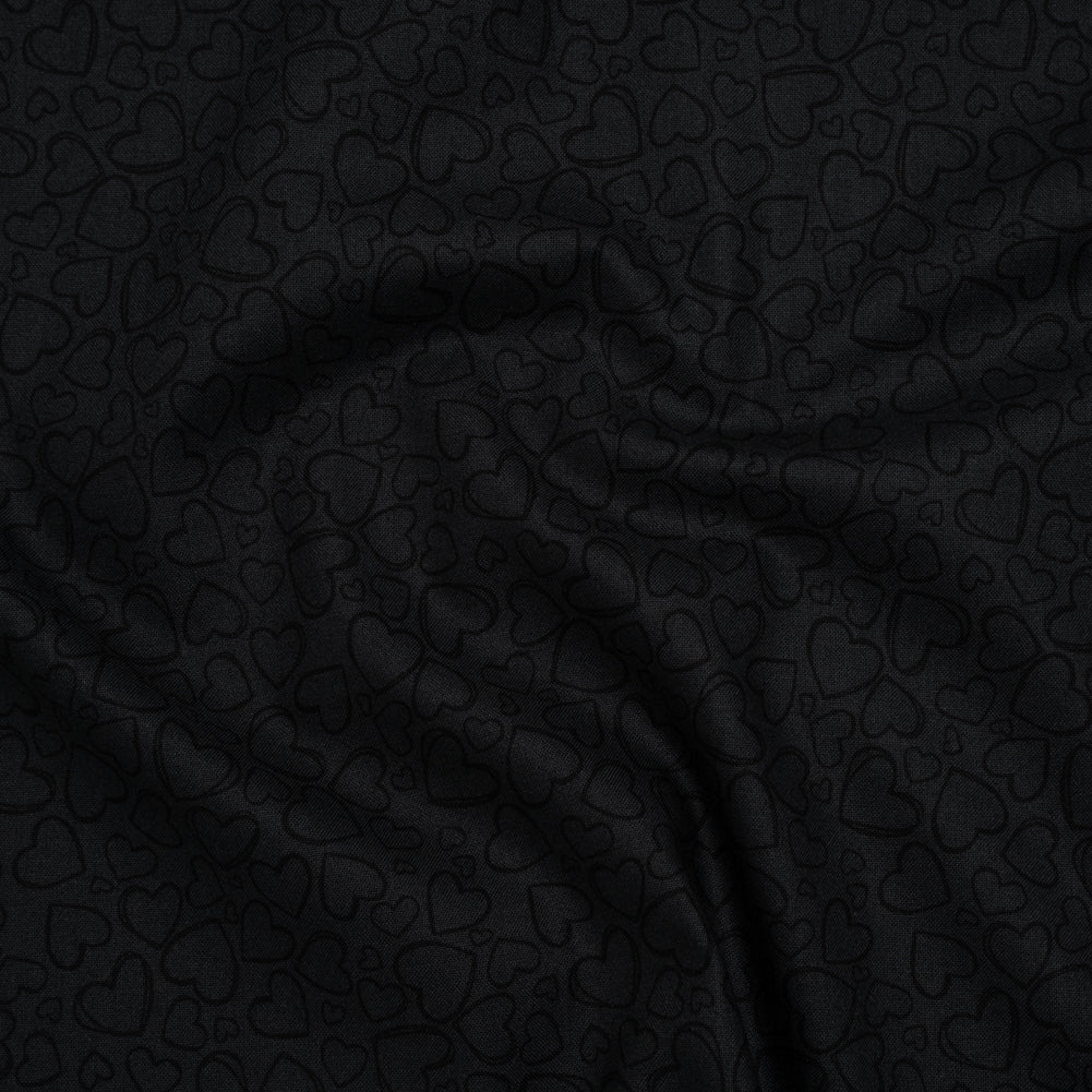 Printed Quilting Cotton by Patrick Lose for Northcott - Black on Black Doodle Hearts - Basically Black & White Collection