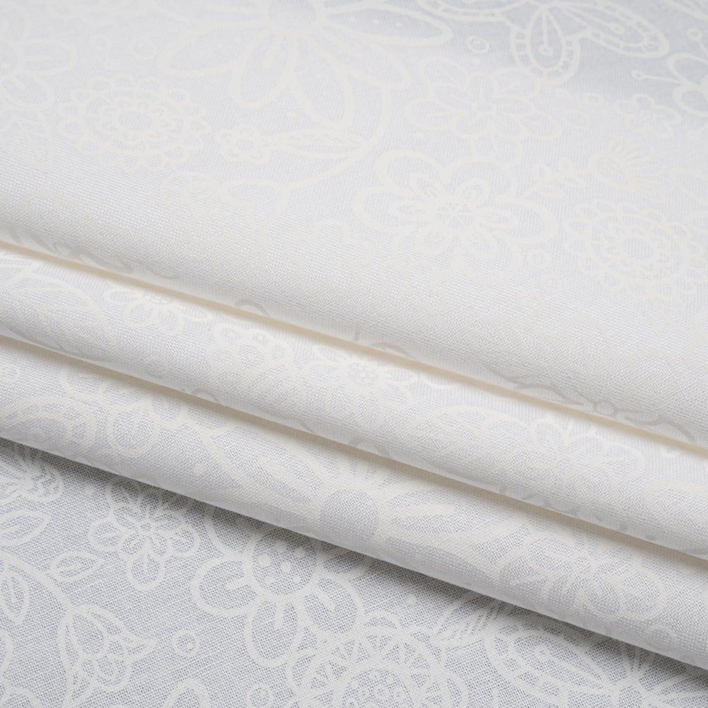 Printed Quilting Cotton by Patrick Lose for Northcott - White on White Groovy Garden Floral - Basically Black & White Collection - Folded