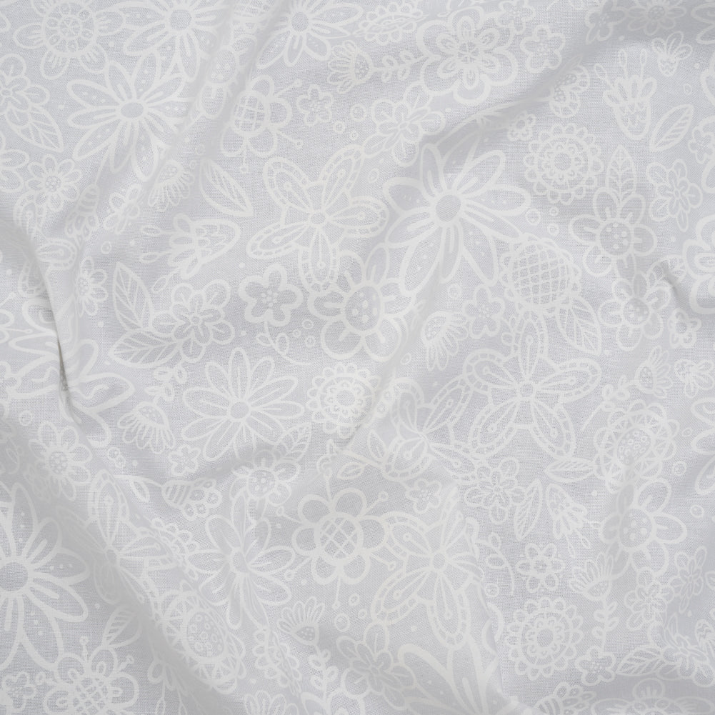Printed Quilting Cotton by Patrick Lose for Northcott - White on White Groovy Garden Floral - Basically Black & White Collection