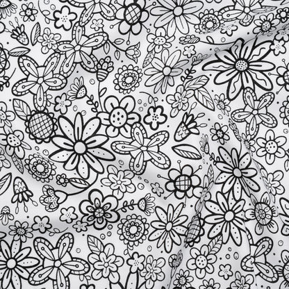 Printed Quilting Cotton by Patrick Lose for Northcott - Black on White Groovy Garden Floral - Basically Black & White Collection