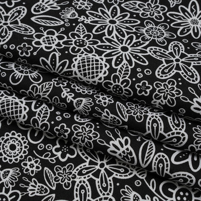 Printed Quilting Cotton by Patrick Lose for Northcott - Negative Groovy Garden Floral - Basically Black & White Collection