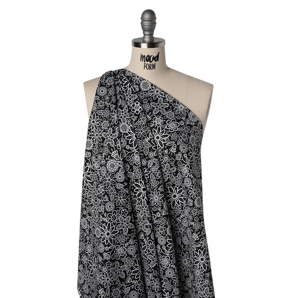 Printed Quilting Cotton by Patrick Lose for Northcott - Negative Groovy Garden Floral - Basically Black & White Collection - Drape