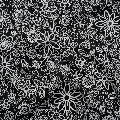 Printed Quilting Cotton by Patrick Lose for Northcott - Negative Groovy Garden Floral - Basically Black & White Collection