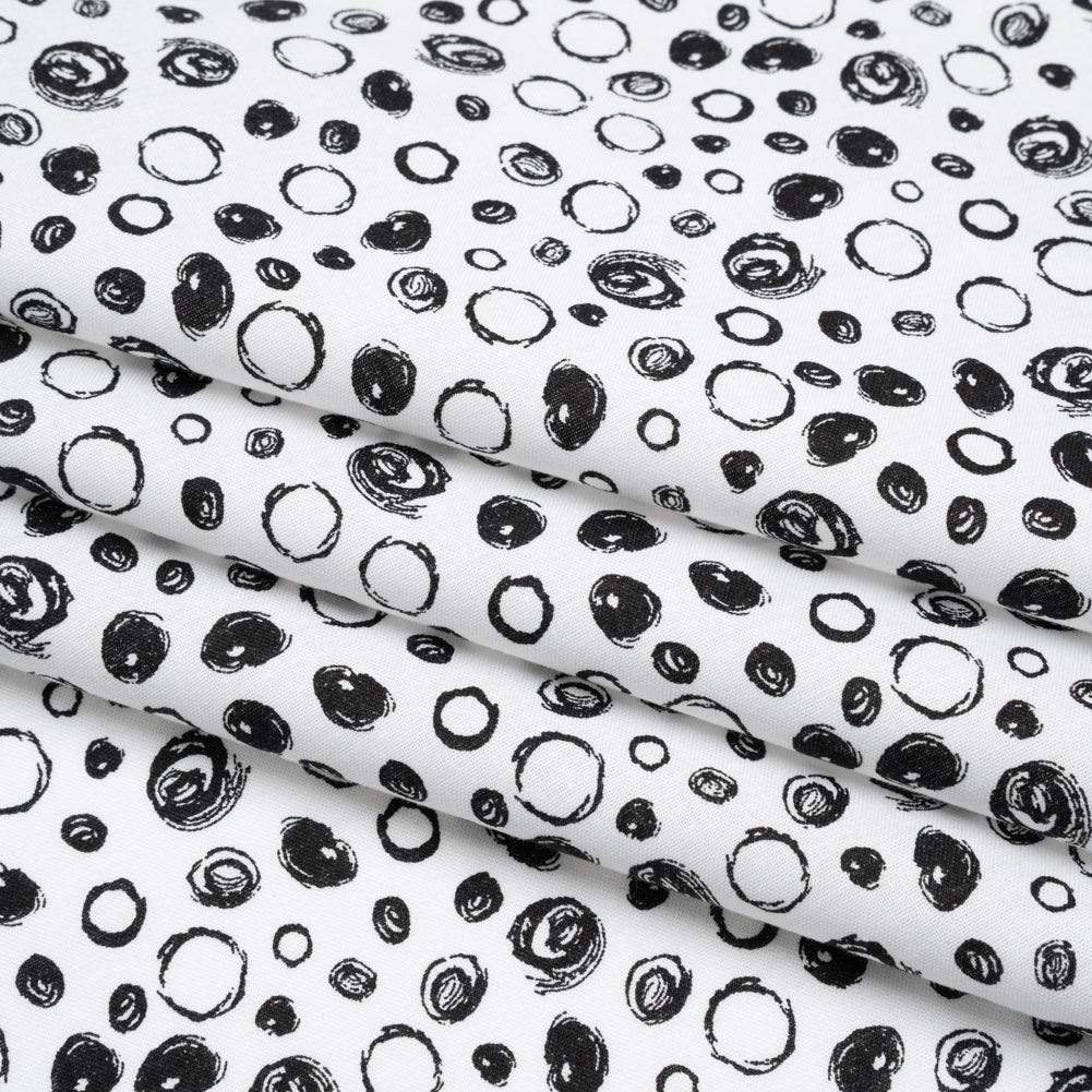 Printed Quilting Cotton by Patrick Lose for Northcott - Black on White Scribble Spots - Basically Black & White Collection - Folded