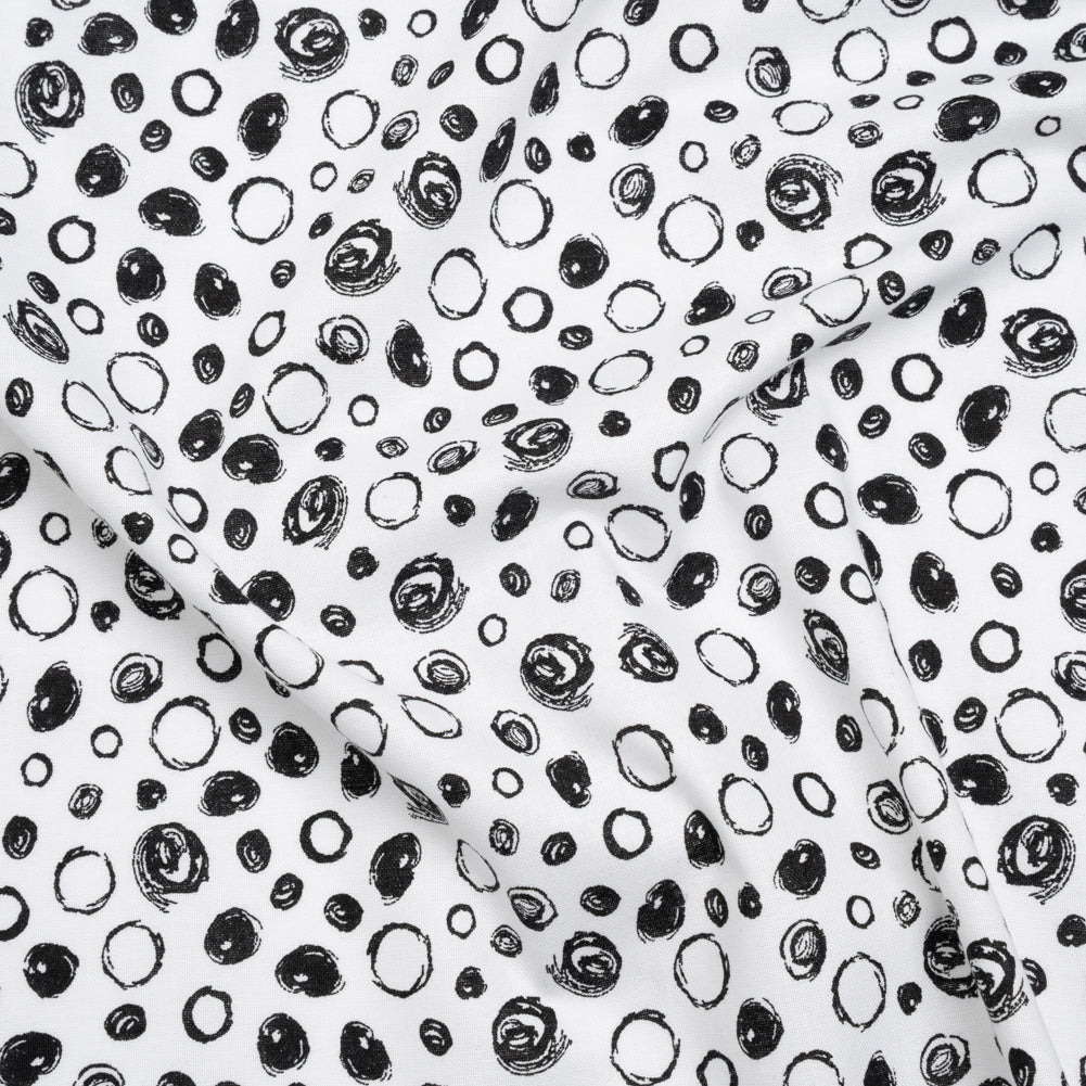 Printed Quilting Cotton by Patrick Lose for Northcott - Black on White Scribble Spots - Basically Black & White Collection