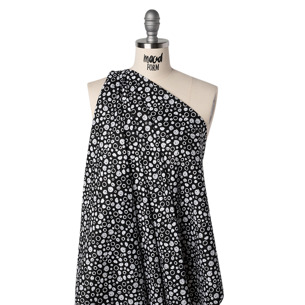 Printed Quilting Cotton by Patrick Lose for Northcott - White on Black Scribble Spots - Basically Black & White Collection