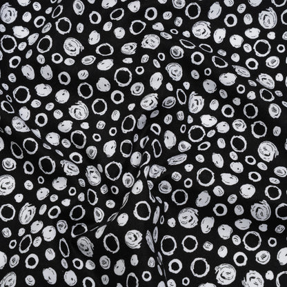 Printed Quilting Cotton by Patrick Lose for Northcott - White on Black Scribble Spots - Basically Black & White Collection