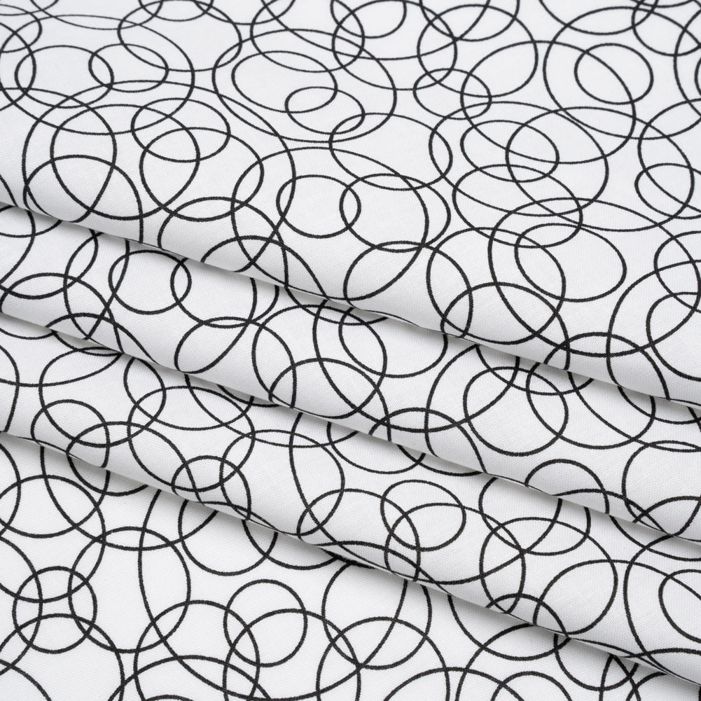 Printed Quilting Cotton by Patrick Lose for Northcott - Black on White Tangled Circles - Basically Black & White Collection - Folded