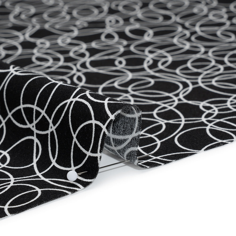 Printed Quilting Cotton by Patrick Lose for Northcott - White on Black Tangled Circles - Basically Black & White Collection - Detail