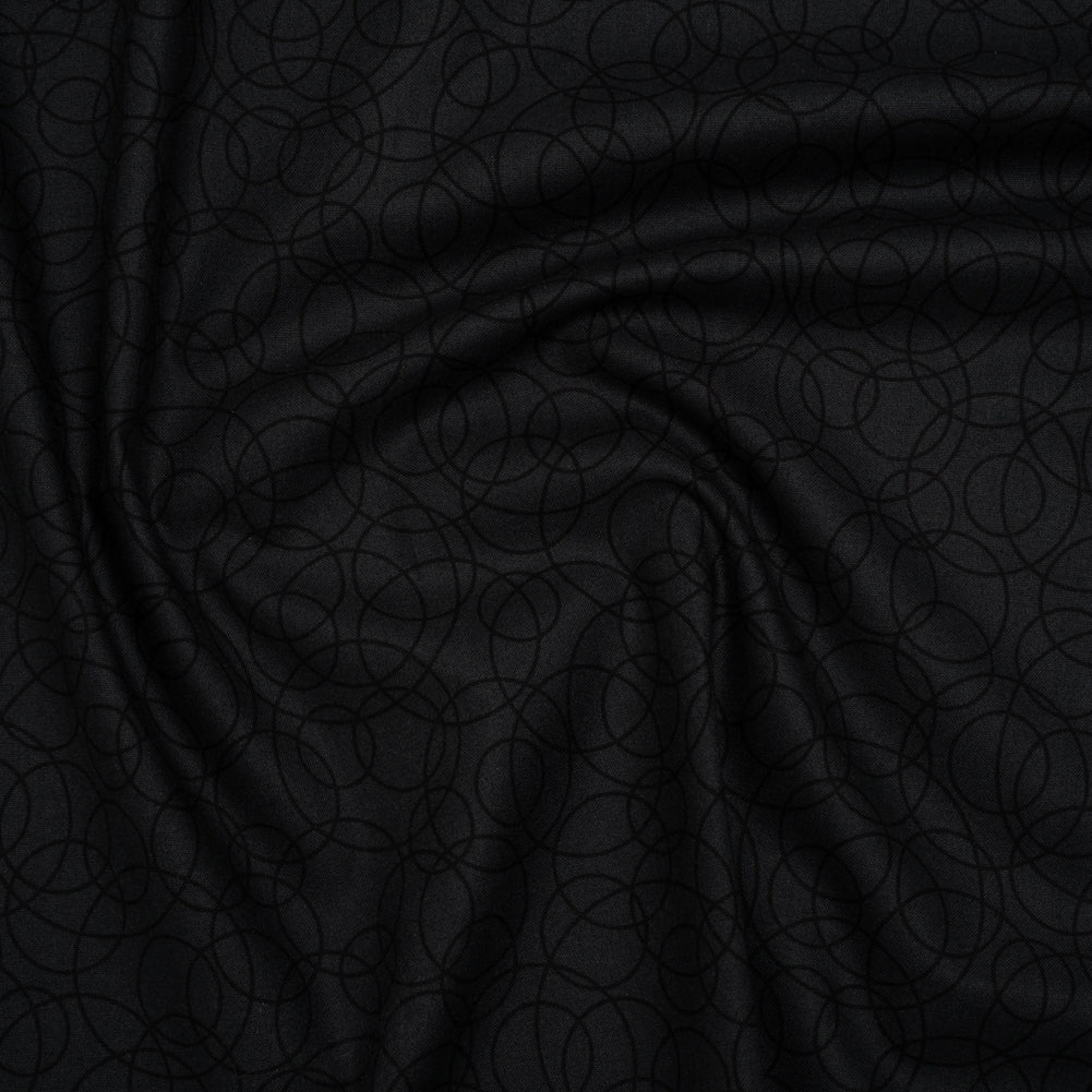 Printed Quilting Cotton by Patrick Lose for Northcott - Black on Black Tangled Circles - Basically Black & White Collection