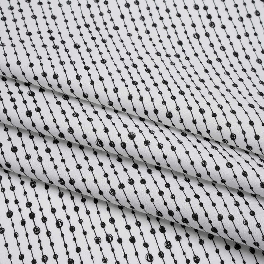 Printed Quilting Cotton by Patrick Lose for Northcott - Black on White Doodle Beaded Stripe - Basically Black & White Collection - Folded