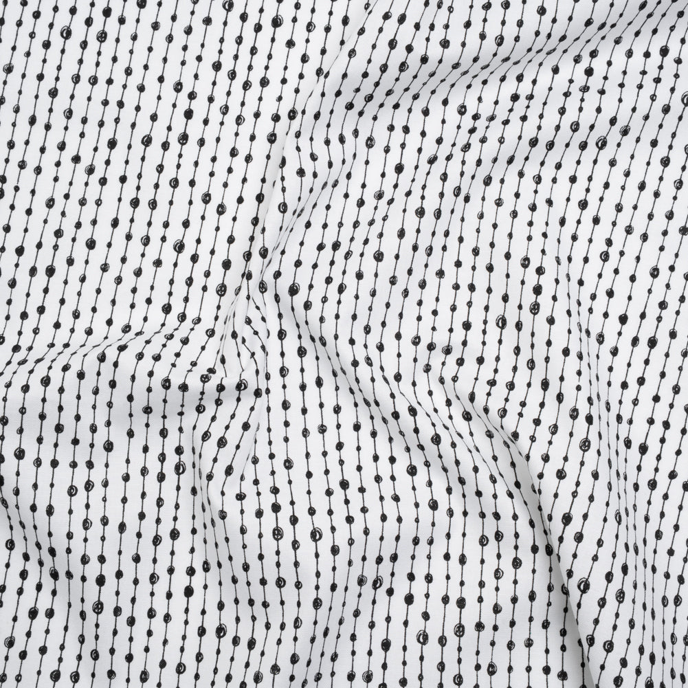 Printed Quilting Cotton by Patrick Lose for Northcott - Black on White Doodle Beaded Stripe - Basically Black & White Collection