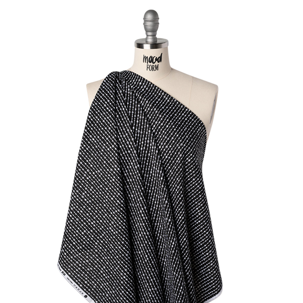 Printed Quilting Cotton by Patrick Lose for Northcott - White on Black Doodle Beaded Stripe - Basically Black & White Collection - Drape
