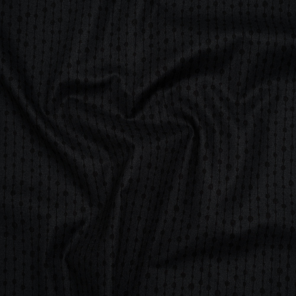 Printed Quilting Cotton by Patrick Lose for Northcott - Black on Black Doodle Beaded Stripe - Basically Black & White Collection