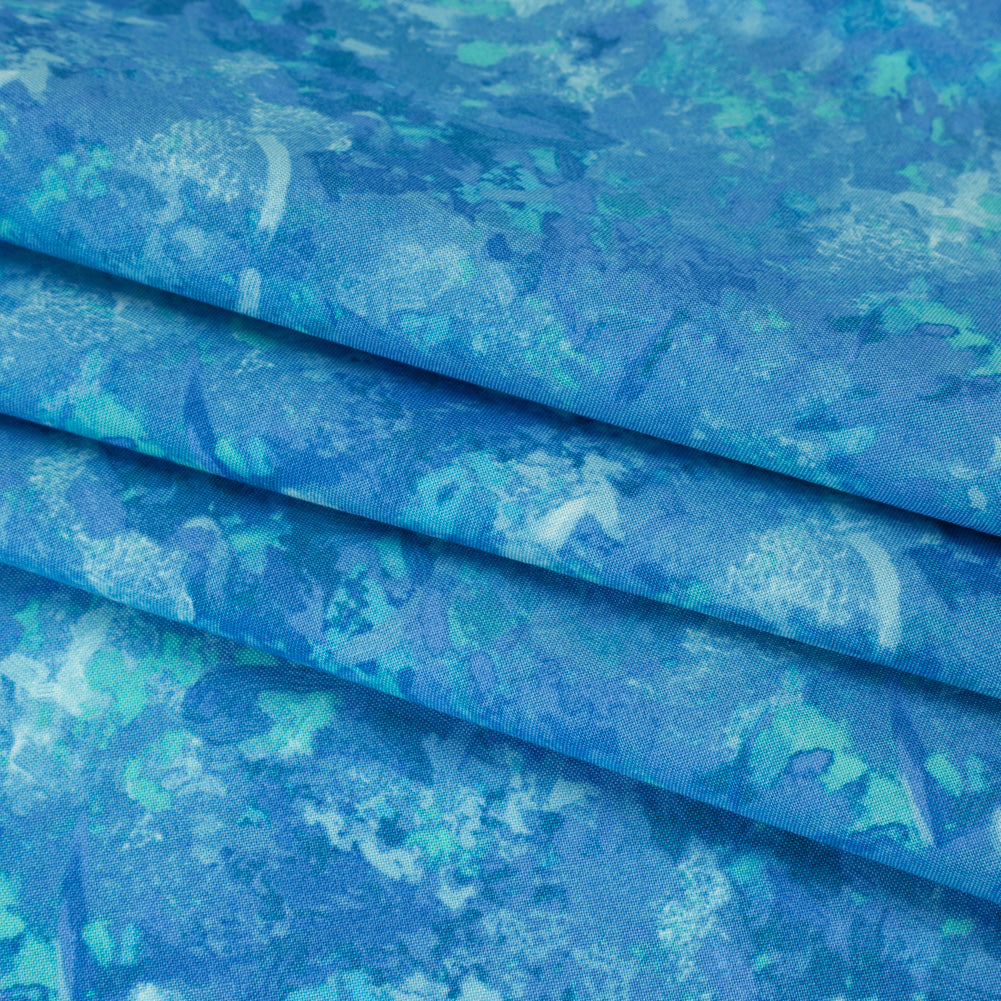 Printed Quilting Cotton by Deborah Edwards for Northcott Studio - Bahama Blue Painterly Abstract - Chroma Collection Folded