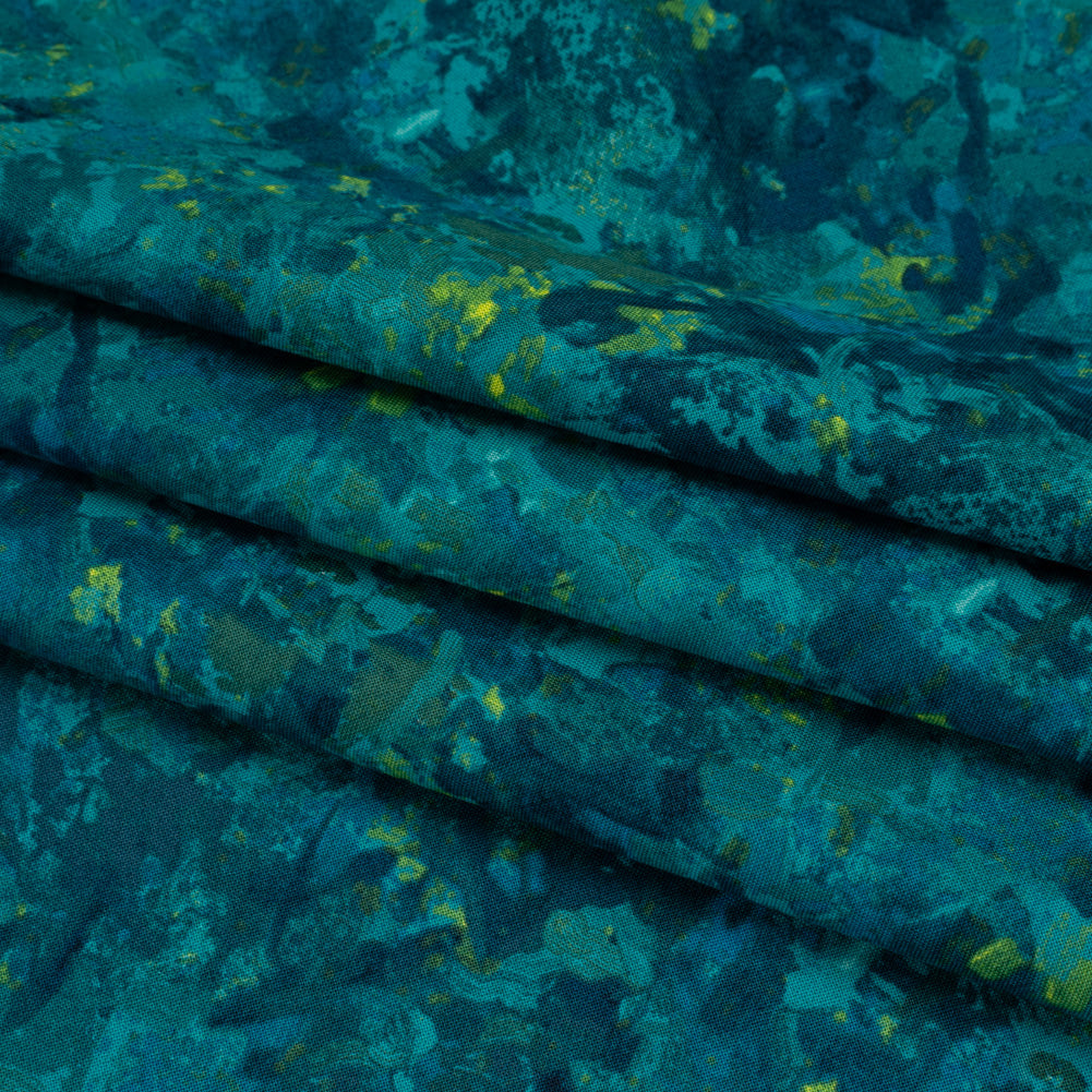 Printed Quilting Cotton by Deborah Edwards for Northcott Studio - Peacock Painterly Abstract - Chroma Collection Folded