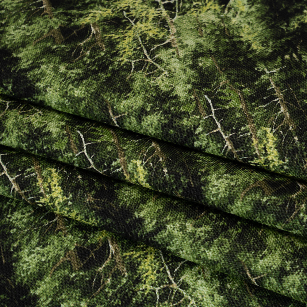 Printed Quilting Cotton by Northcott Studio - Mid Green Evergreen Trees - Naturescapes Collection Folded